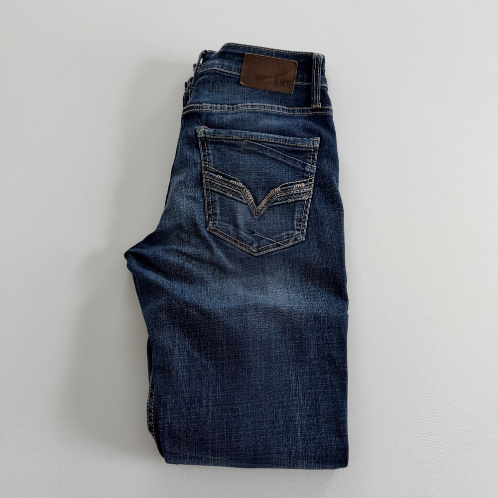 BKE Jake Straight Leg Jeans Mens 31x34 Dark Wash Stretch Denim Blue Whiskered